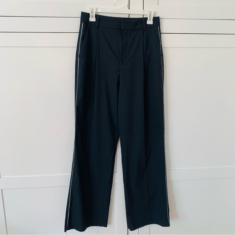 Zara Navy Blue White Line High Waist Straight Trousers Size Small
